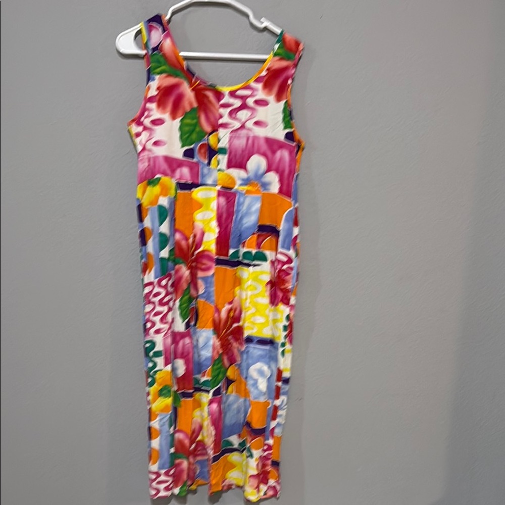 Jams World vintage 90s Red Pink hibiscus Sleeveless Sundress Maxi pockets floral - Picture 6 of 9